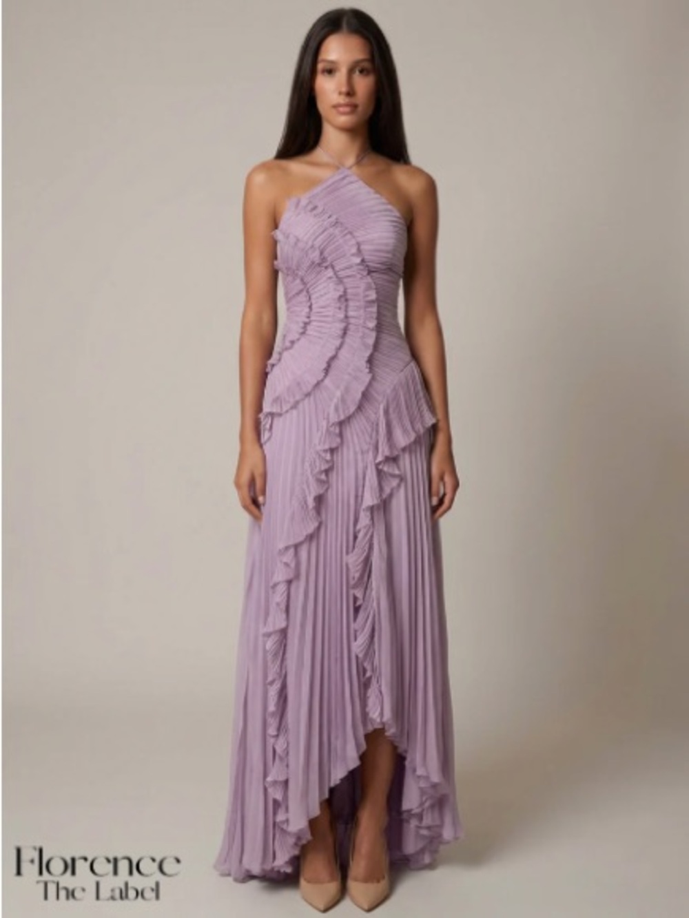 Lilac Asymmetric High-Low Ruffle Dress
